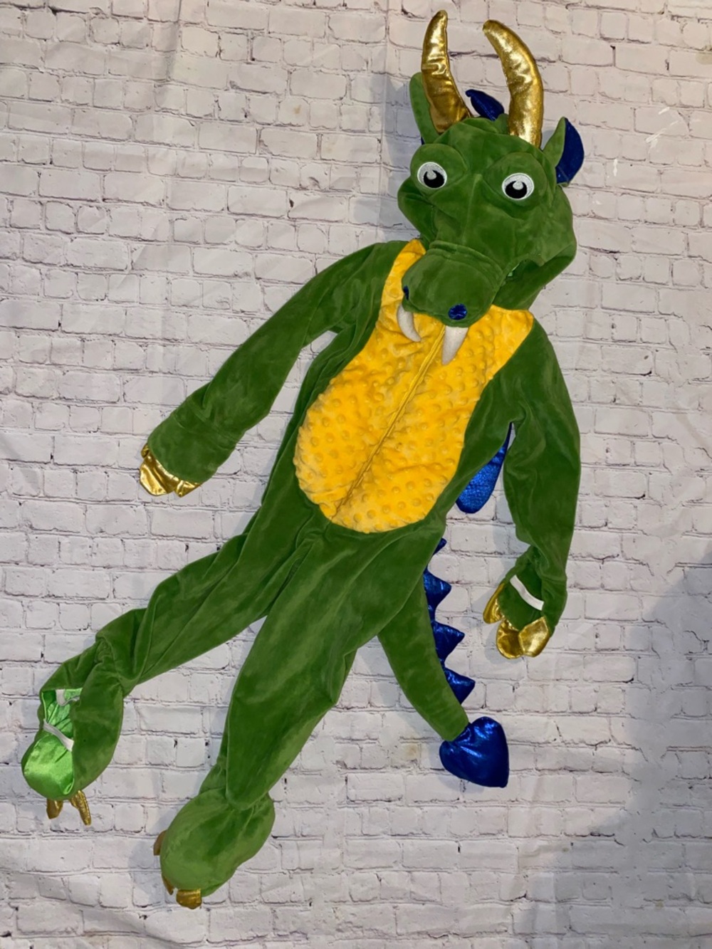 Kids Green and Yellow Dragon Costume - Plush Hooded